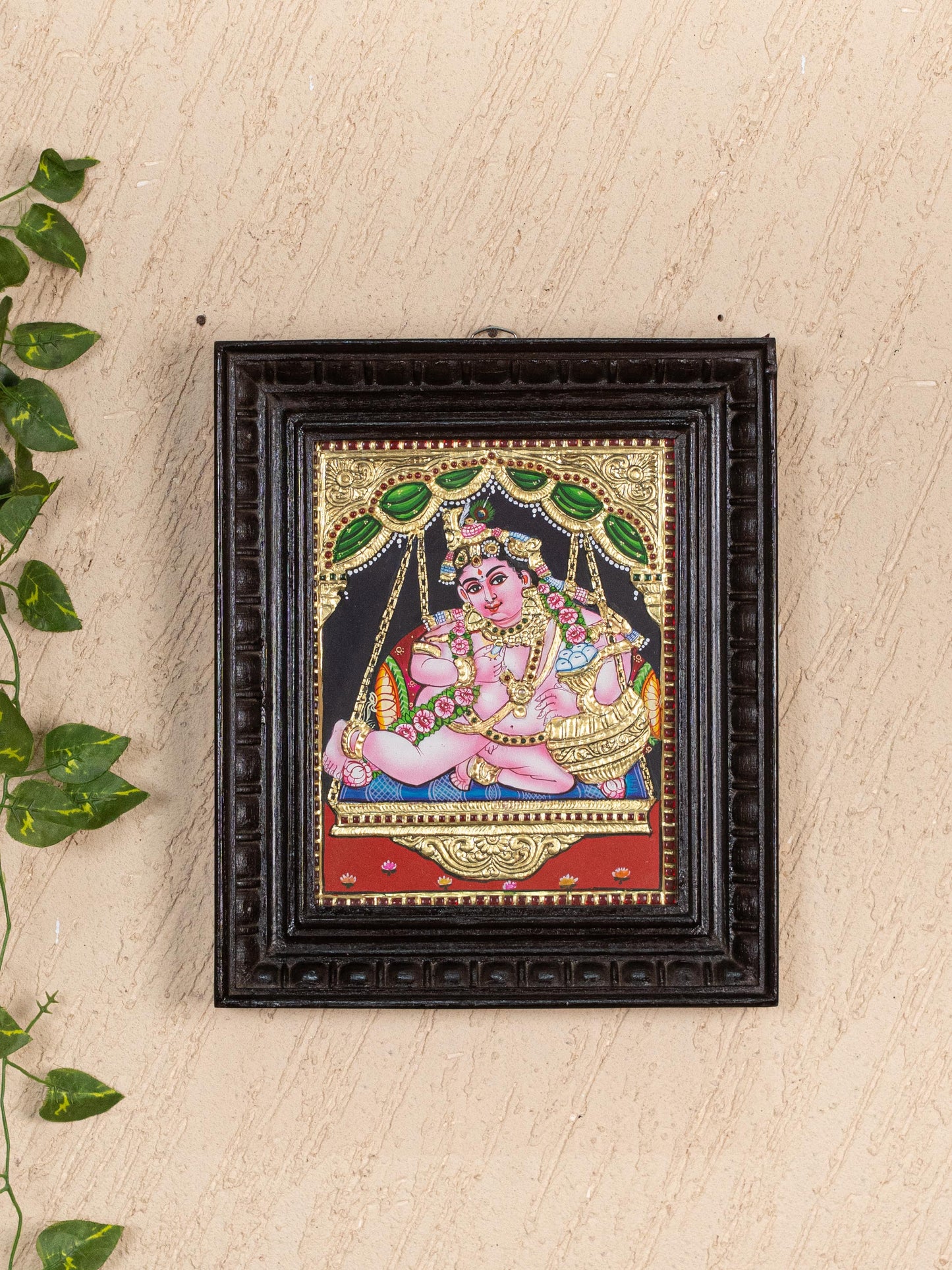 Tanjore Painting - Jhoola Krishna - Flat (Gold Foil) - 10x8 inch - WL0485