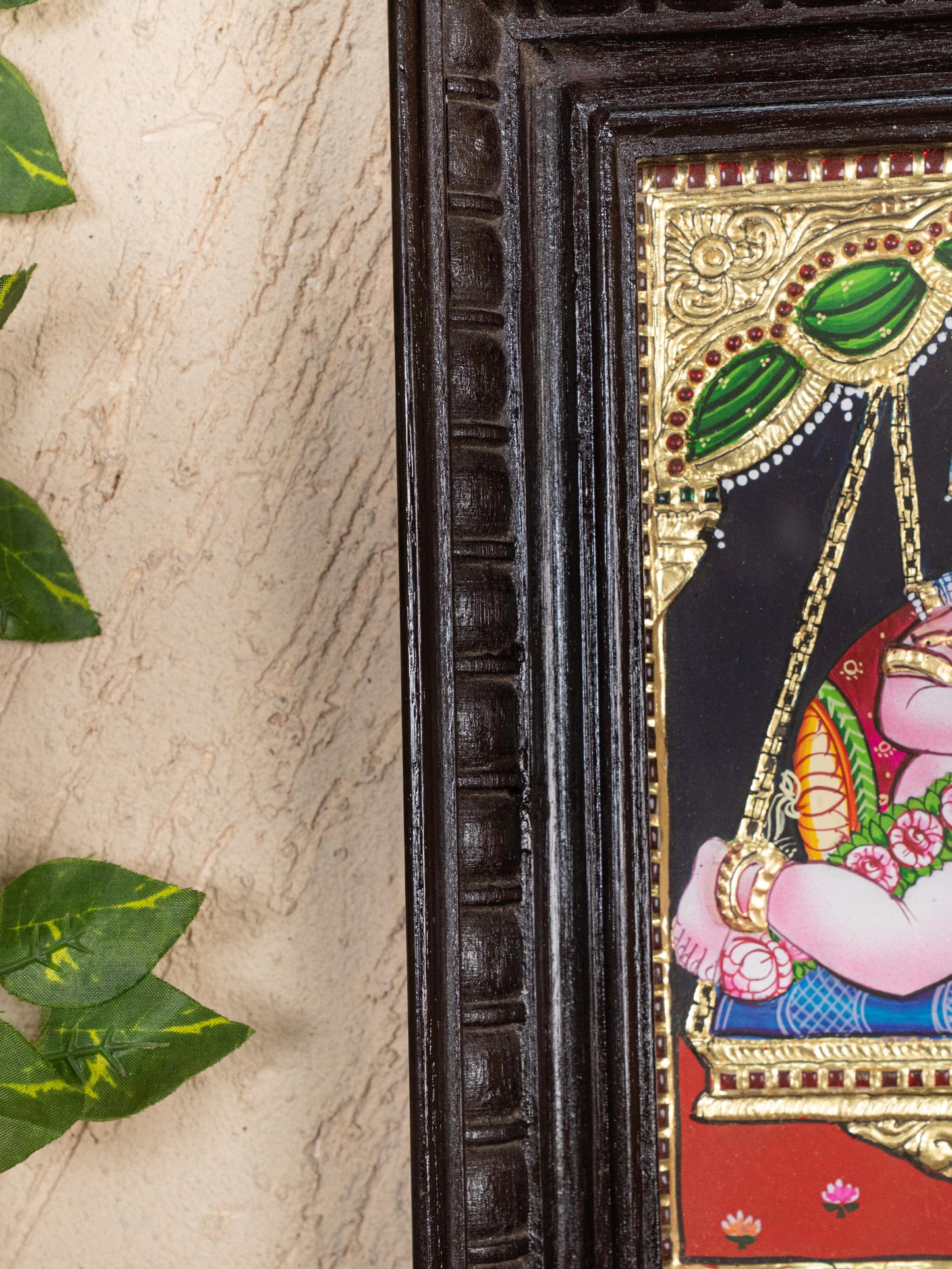 Tanjore Painting - Jhoola Krishna - Flat (Gold Foil) - 10x8 inch - WL0485
