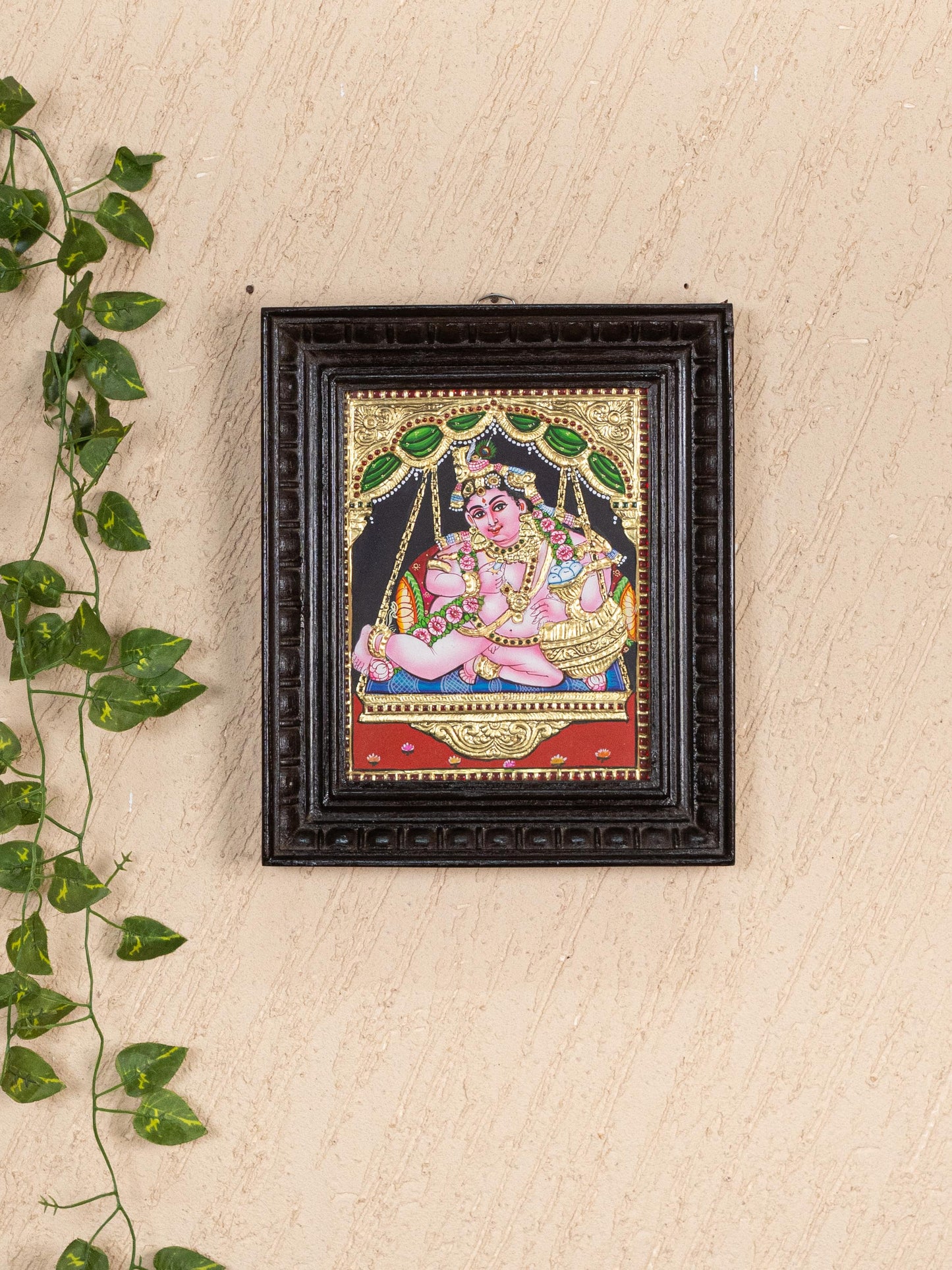 Tanjore Painting - Jhoola Krishna - Flat (Gold Foil) - 10x8 inch - WL0485
