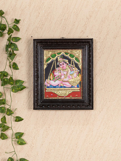 Tanjore Painting - Jhoola Krishna - Flat (Gold Foil) - 10x8 inch - WL0485