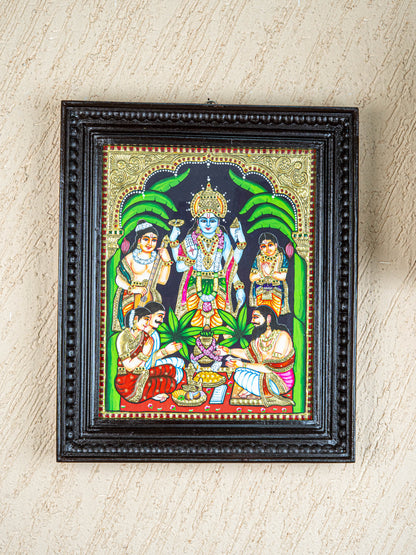 Tanjore Painting - Satyanarayana - Flat (Gold Foil) - 15x12inch  - WL1720