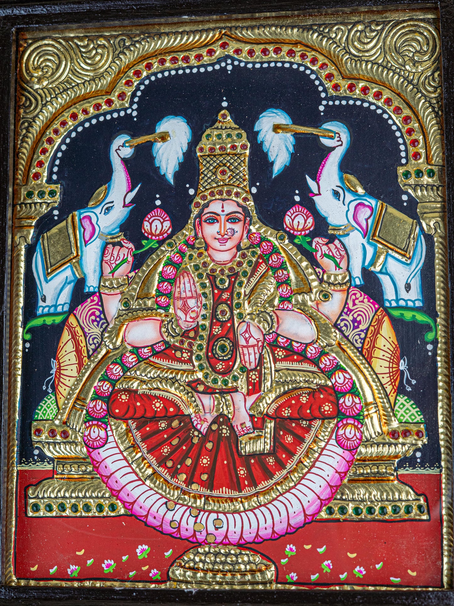 Tanjore Painting - Gajalakshmi - Flat (Gold Foil) - 10x8 inch - WL2054