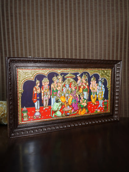 Tanjore Painting - Ramar Pattabhishekam - Semi Embossed - 24x12 inch - WL3390