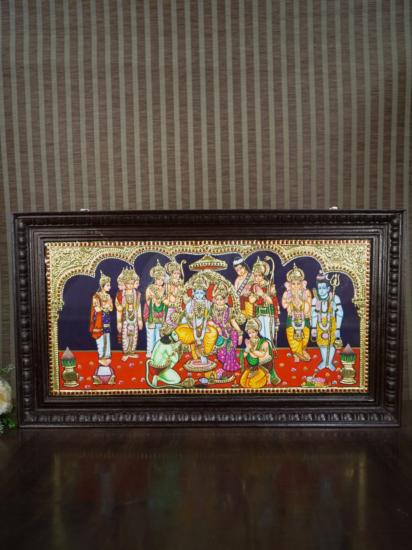 Tanjore Painting - Ramar Pattabhishekam - Semi Embossed - 24x12 inch - WL3390