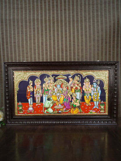 Tanjore Painting - Ramar Pattabhishekam - Semi Embossed - 24x12 inch - WL3390