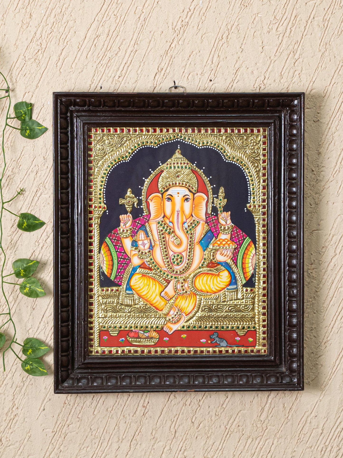 Tanjore Painting - Ganesha - Flat (Gold Foil) - 15x12 inch - WL4079