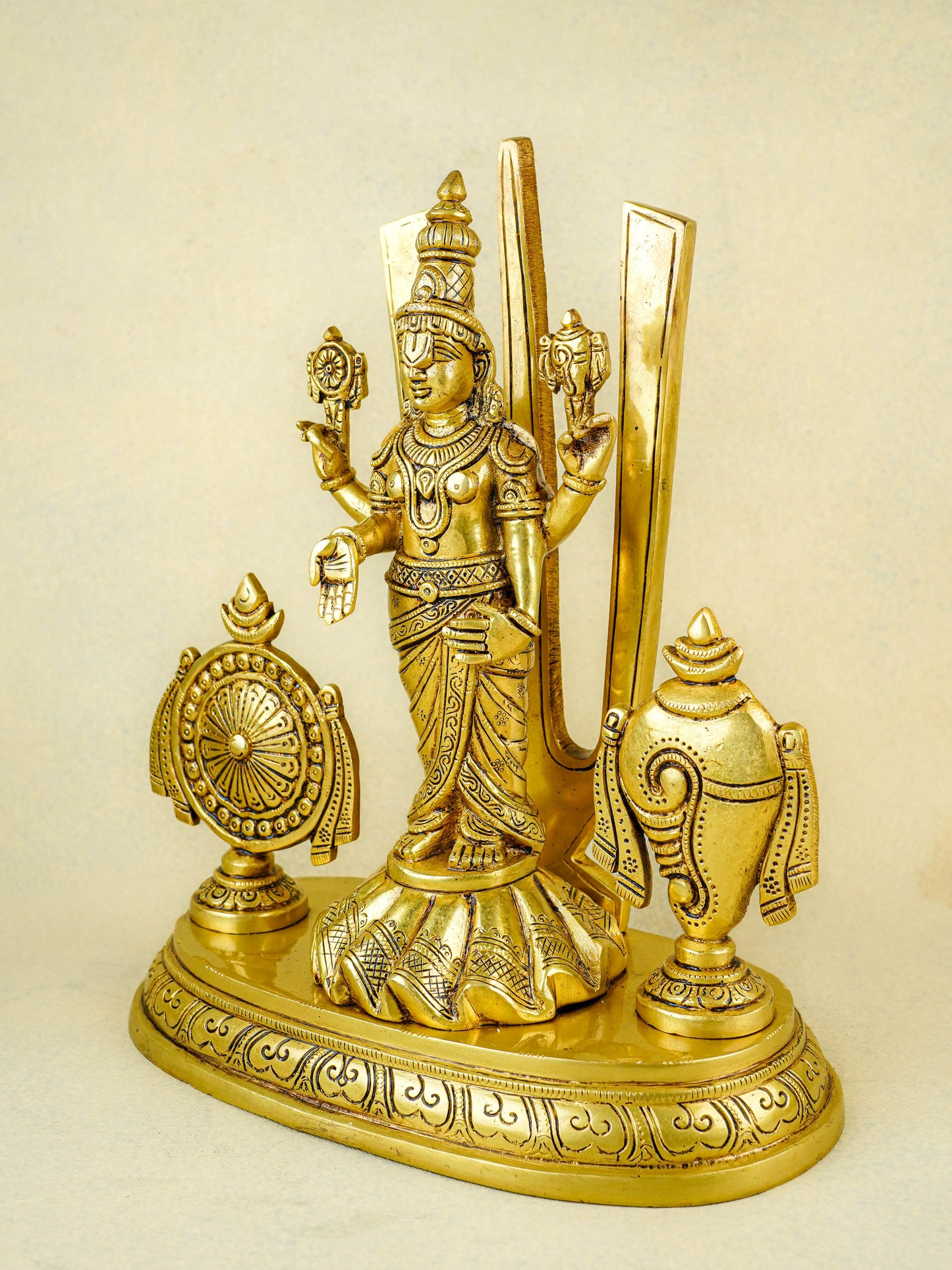 Brass Tirupati Balaji With Shank, Chakra & Nama - WL4365