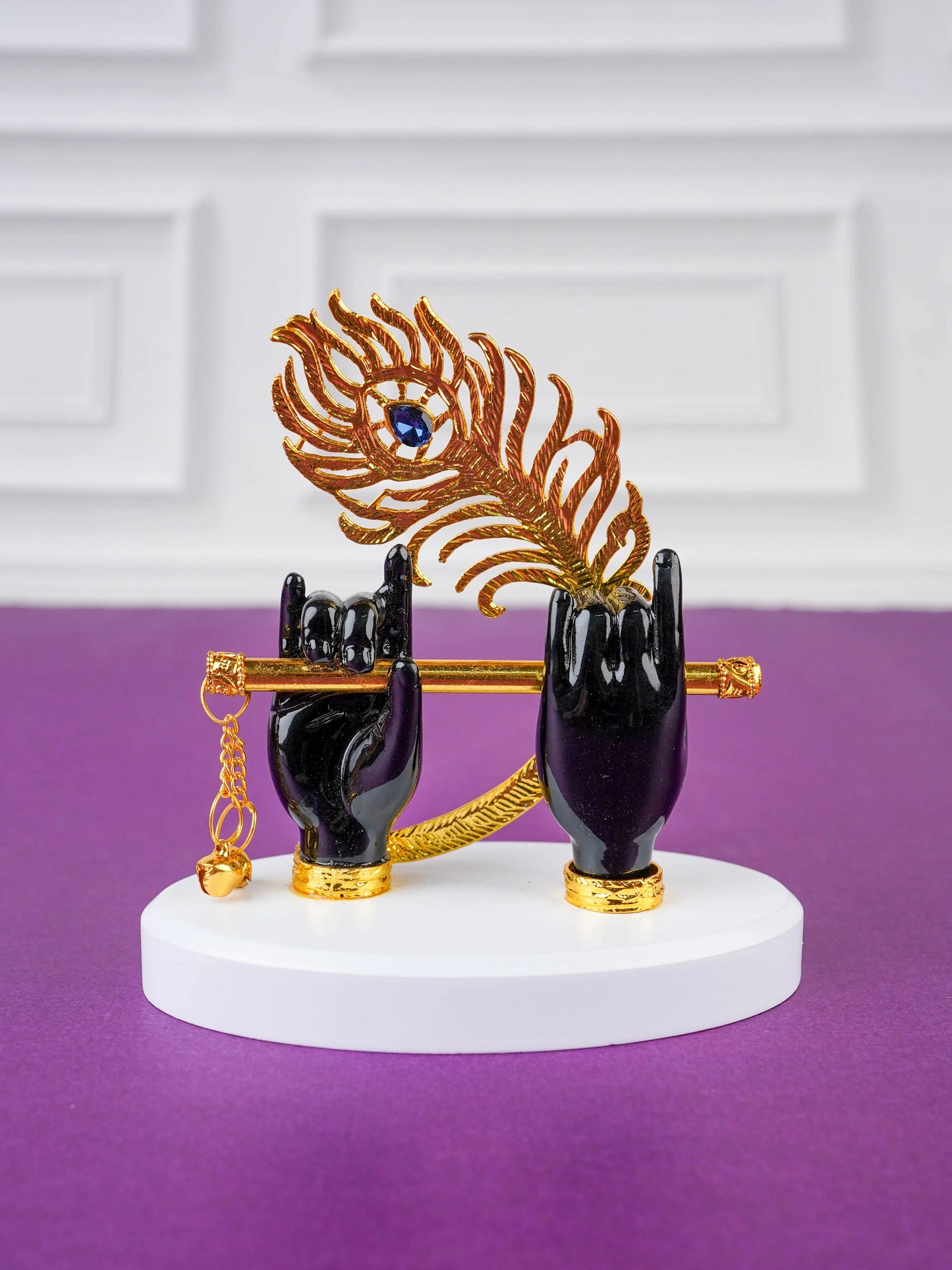 Polyresin Krishna Hand with Flute - Black - WL4698-2