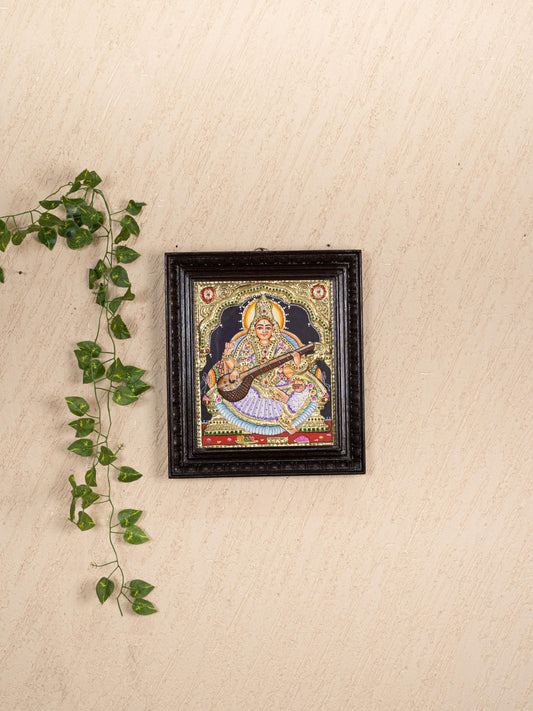 Tanjore Painting - Saraswathi - Semi Embossed - 12x10 inch - WL4701