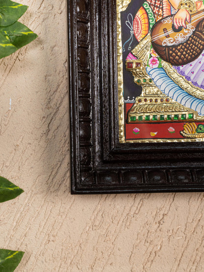 Tanjore Painting - Saraswathi - Semi Embossed - 12x10 inch - WL4701