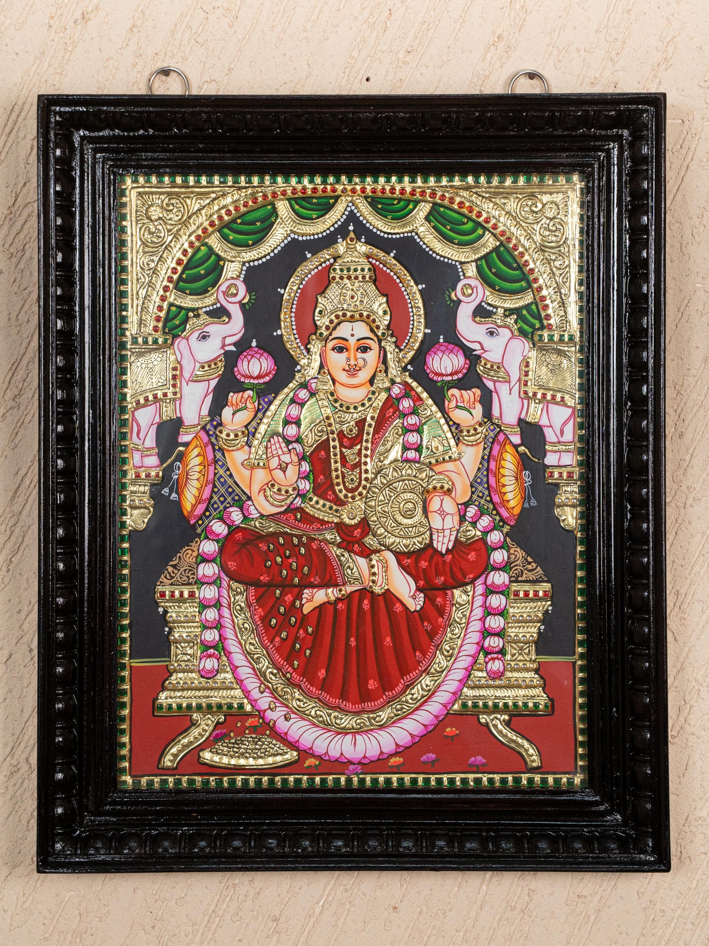 Tanjore Painting - Gajalakshmi - Flat (Gold Foil) - 18x14 inch - WL4711