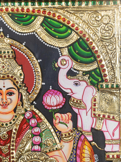 Tanjore Painting - Gajalakshmi - Flat (Gold Foil) - 18x14 inch - WL4711