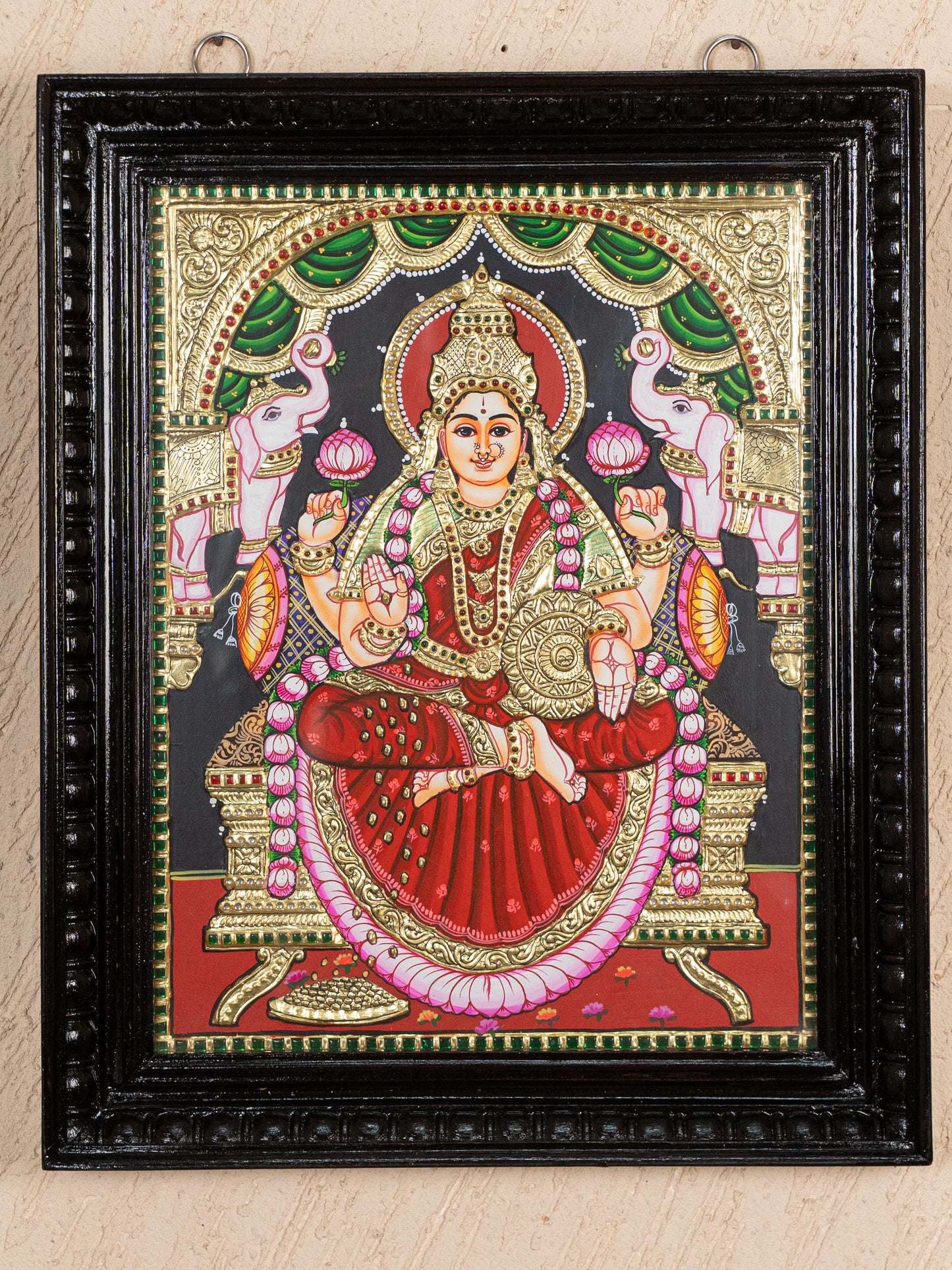Tanjore Painting - Gajalakshmi - Flat (Gold Foil) - 18x14 inch - WL4711