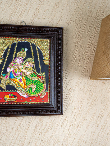 Tanjore Painting - Radha-Krishna on Jhoola - Flat (Gold Foil) - 12x10 inch - WL4763