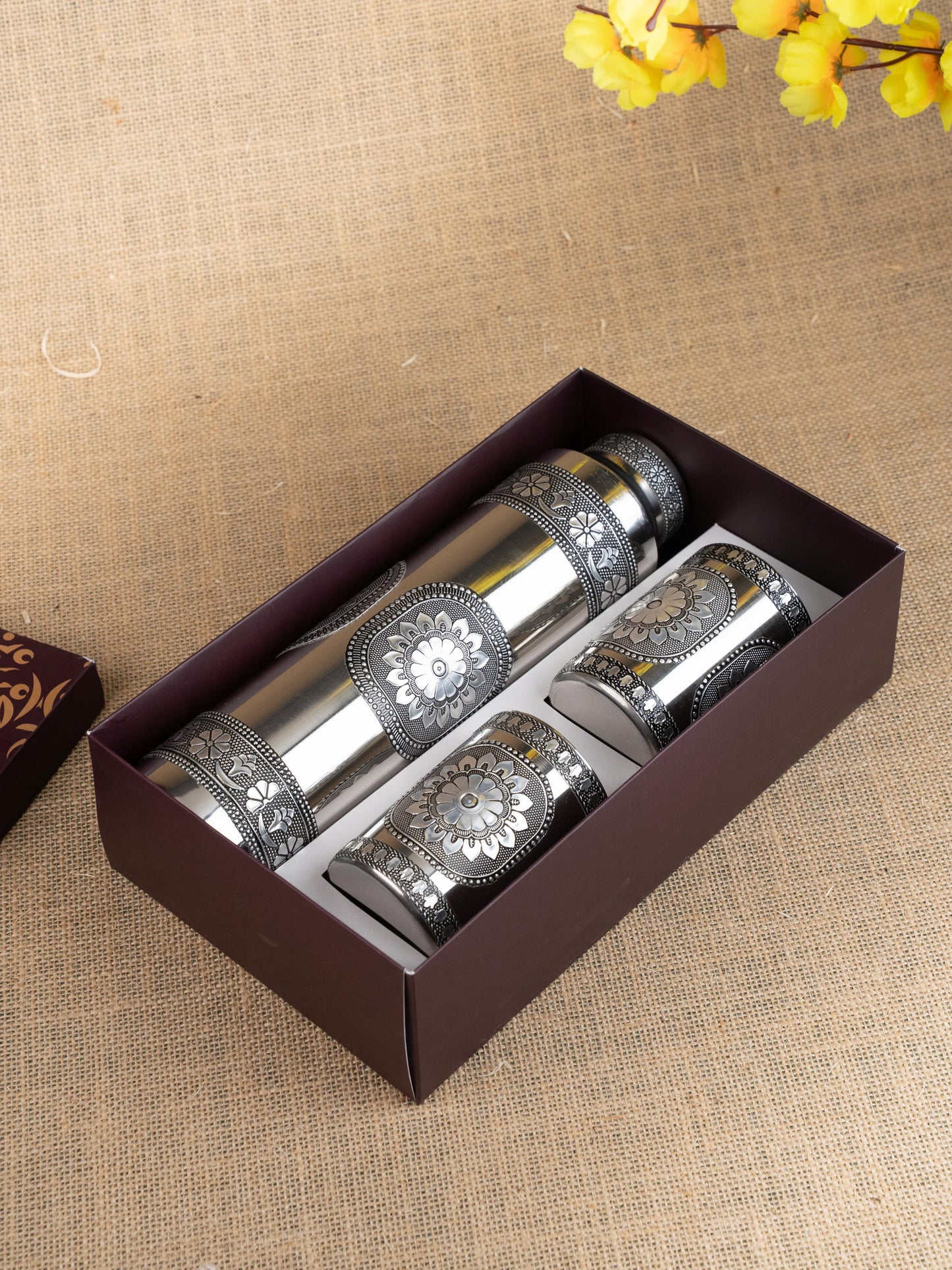 Oxidized Water Bottle with Oxidized Glass - Set of 2 - 10 inch - WL4832