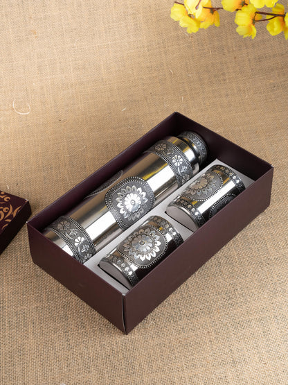 Oxidized Water Bottle with Oxidized Glass - Set of 2 - 10 inch - WL4832