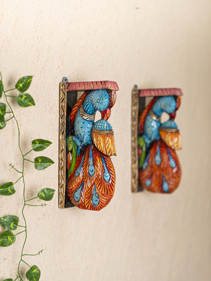 Wooden Carved Peacock Bracket - 12 inch - Set of 2 - WL4836-2