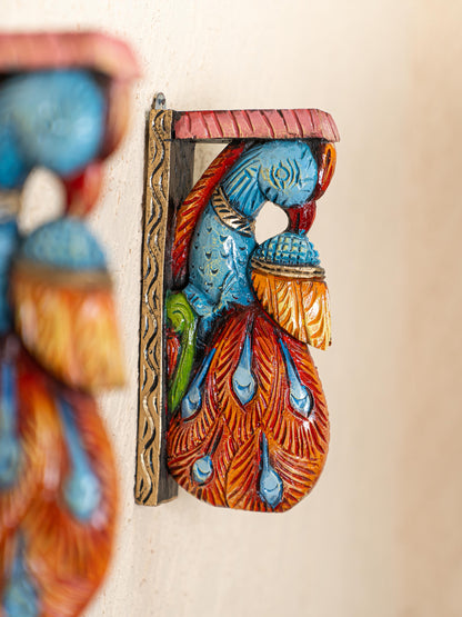 Wooden Carved Peacock Bracket - 12 inch - Set of 2 - WL4836-2
