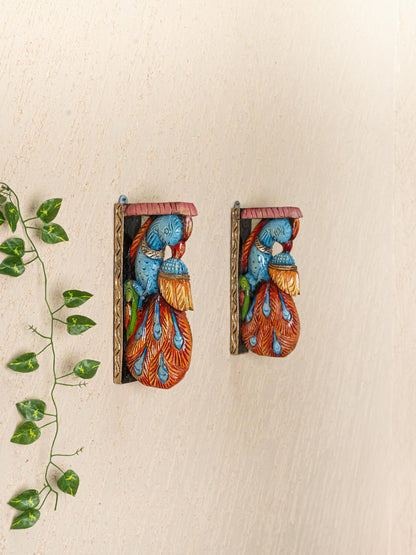 Wooden Carved Peacock Bracket - 12 inch - Set of 2 - WL4836-2