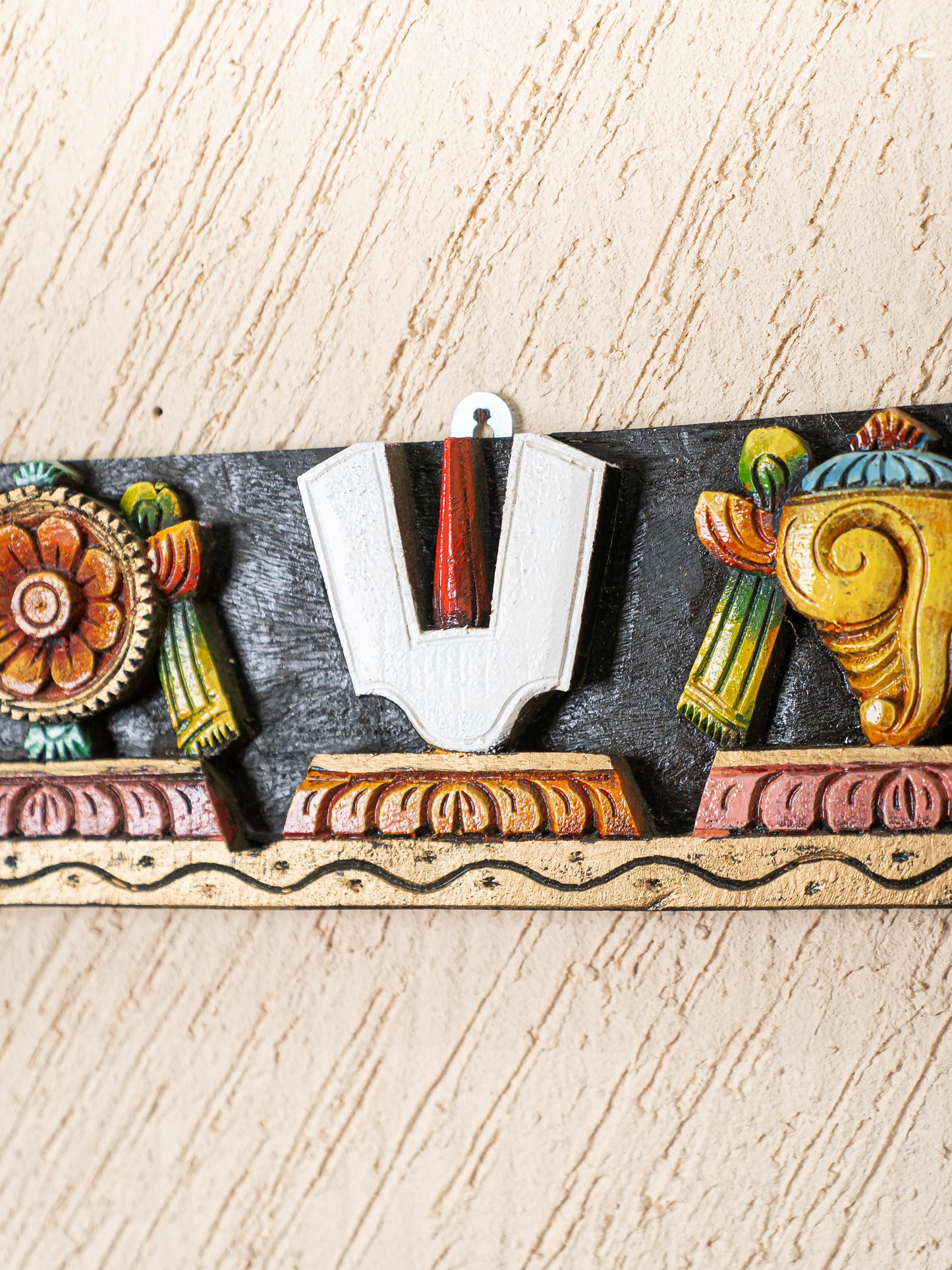 Wooden Carved Shank Chakra Nama Panel - 18 inch - WL4852-2