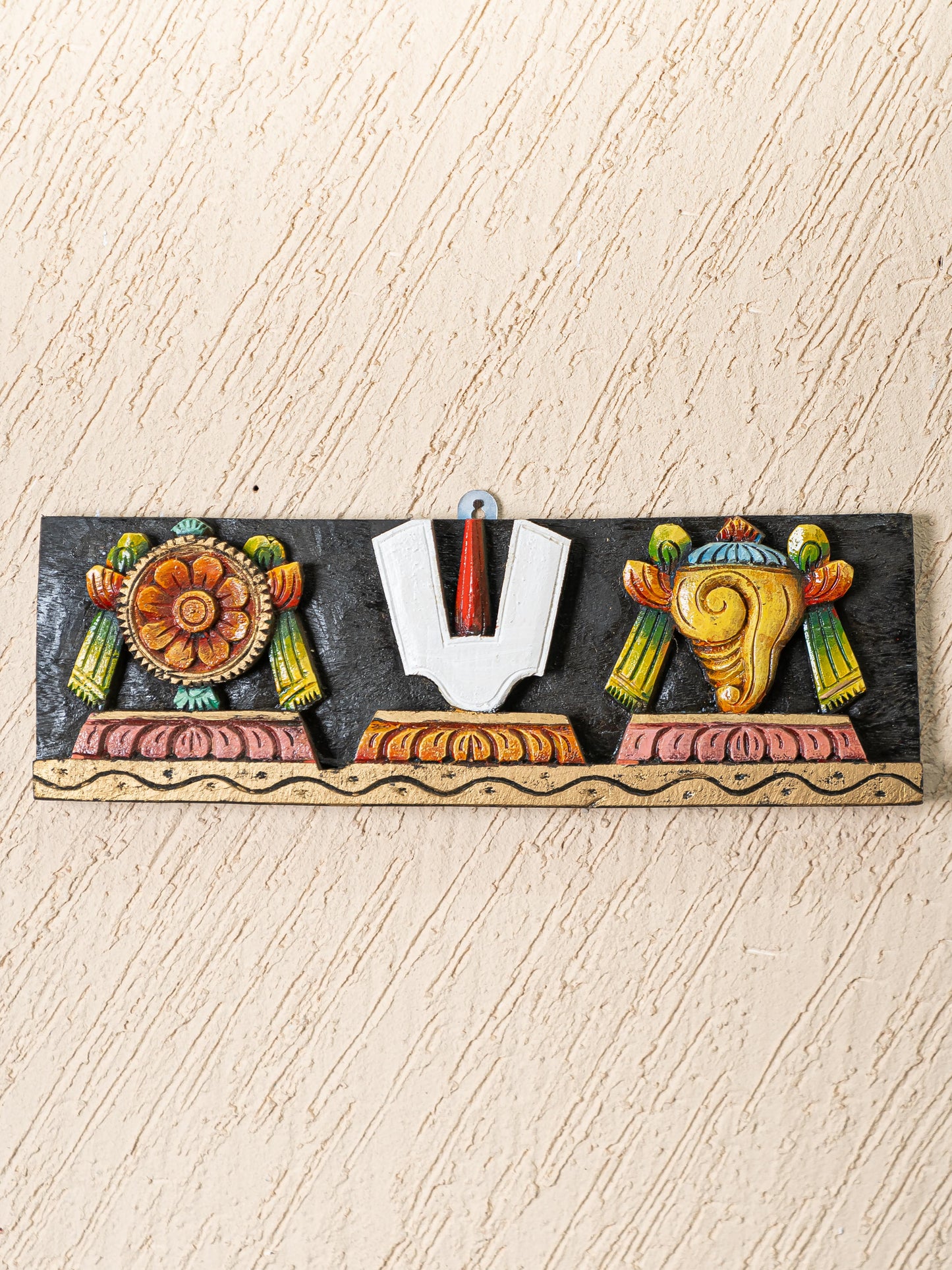 Wooden Carved Shank Chakra Nama Panel - 18 inch - WL4852-2