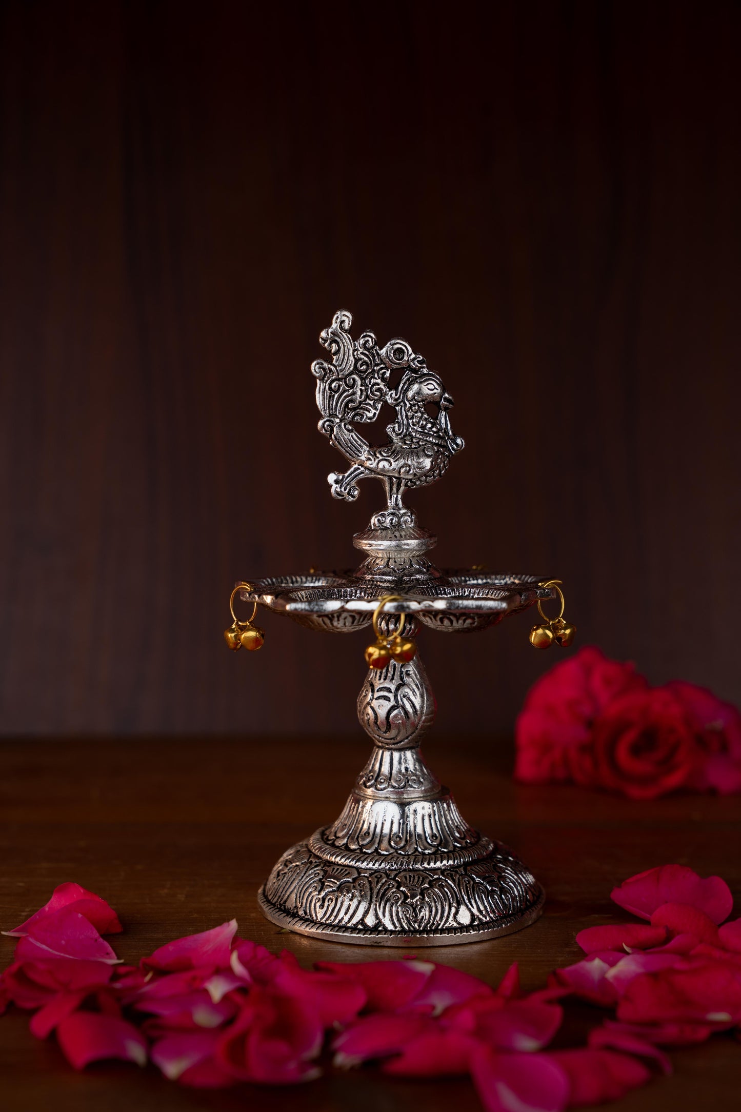 White Metal Annapakshi Kuthu Vilaku with Diya - 7 inch - WL4892