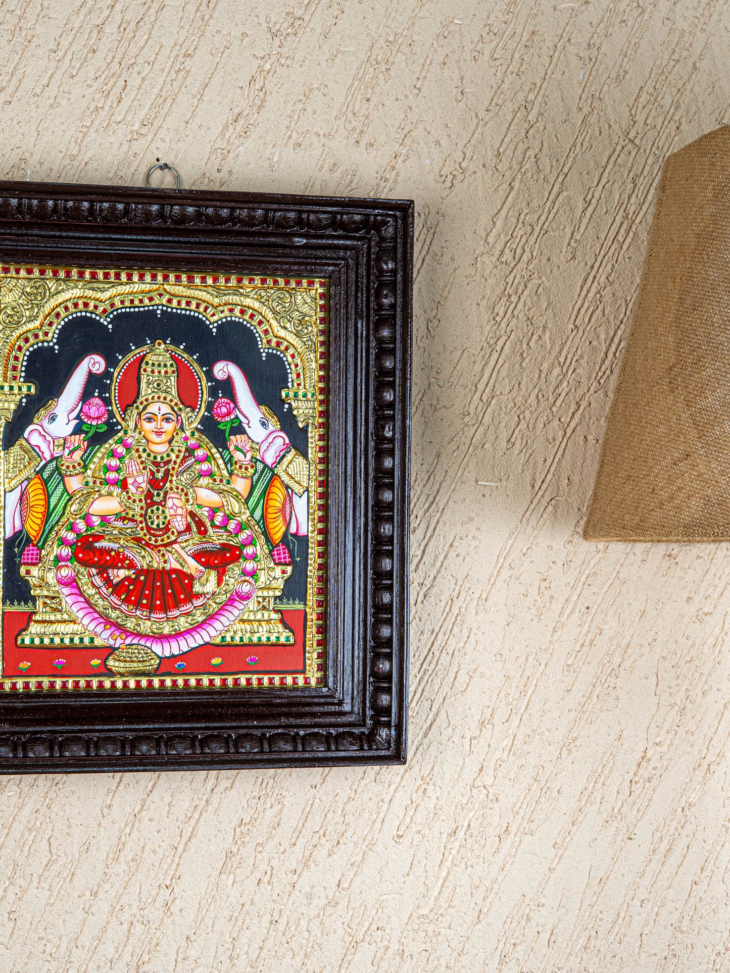 Tanjore Painting - Gajalakshmi - Flat (Gold Foil) - 12x10 inch - WL4979
