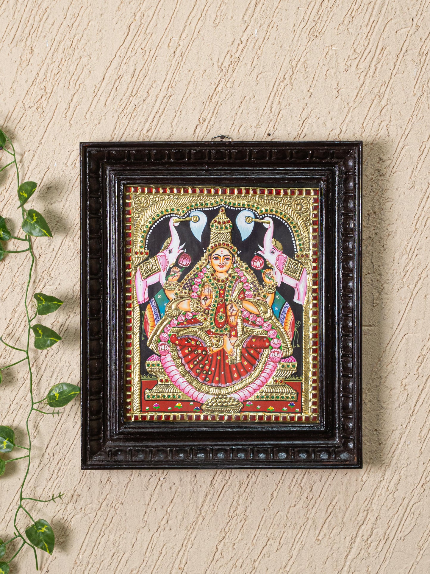Tanjore Painting - Gajalakshmi - Flat (Gold Foil) - 12x10 inch - WL4979
