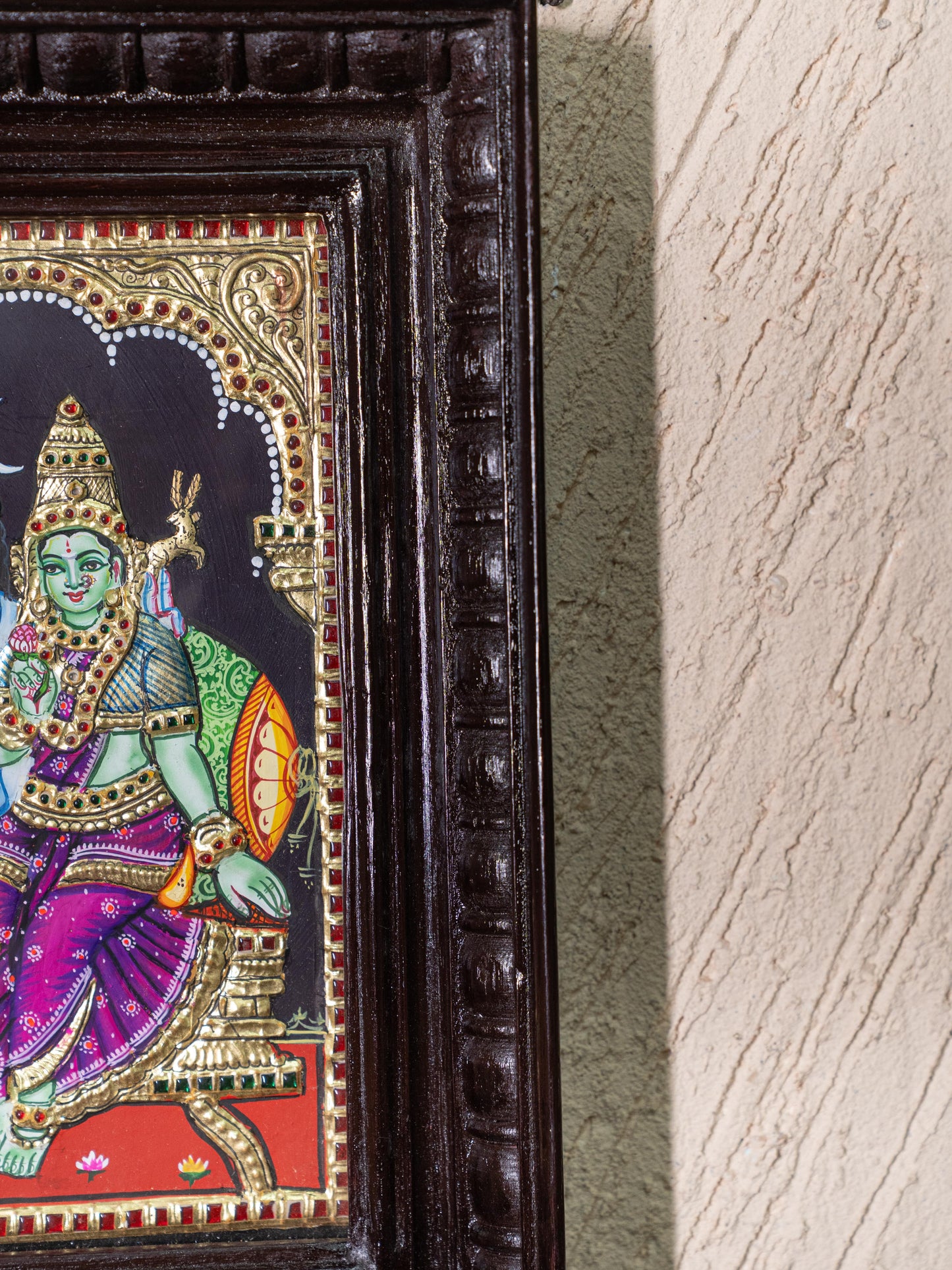 Tanjore Painting - Shivan-Parvati - Flat (Gold Foil) - 10x8 inch - WL4984