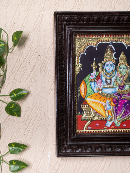 Tanjore Painting - Shivan-Parvati - Flat (Gold Foil) - 10x8 inch - WL4984