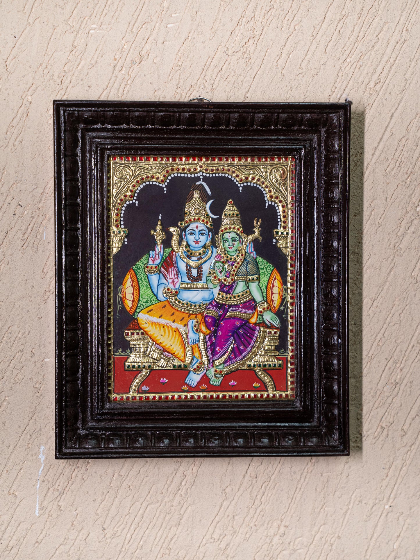 Tanjore Painting - Shivan-Parvati - Flat (Gold Foil) - 10x8 inch - WL4984