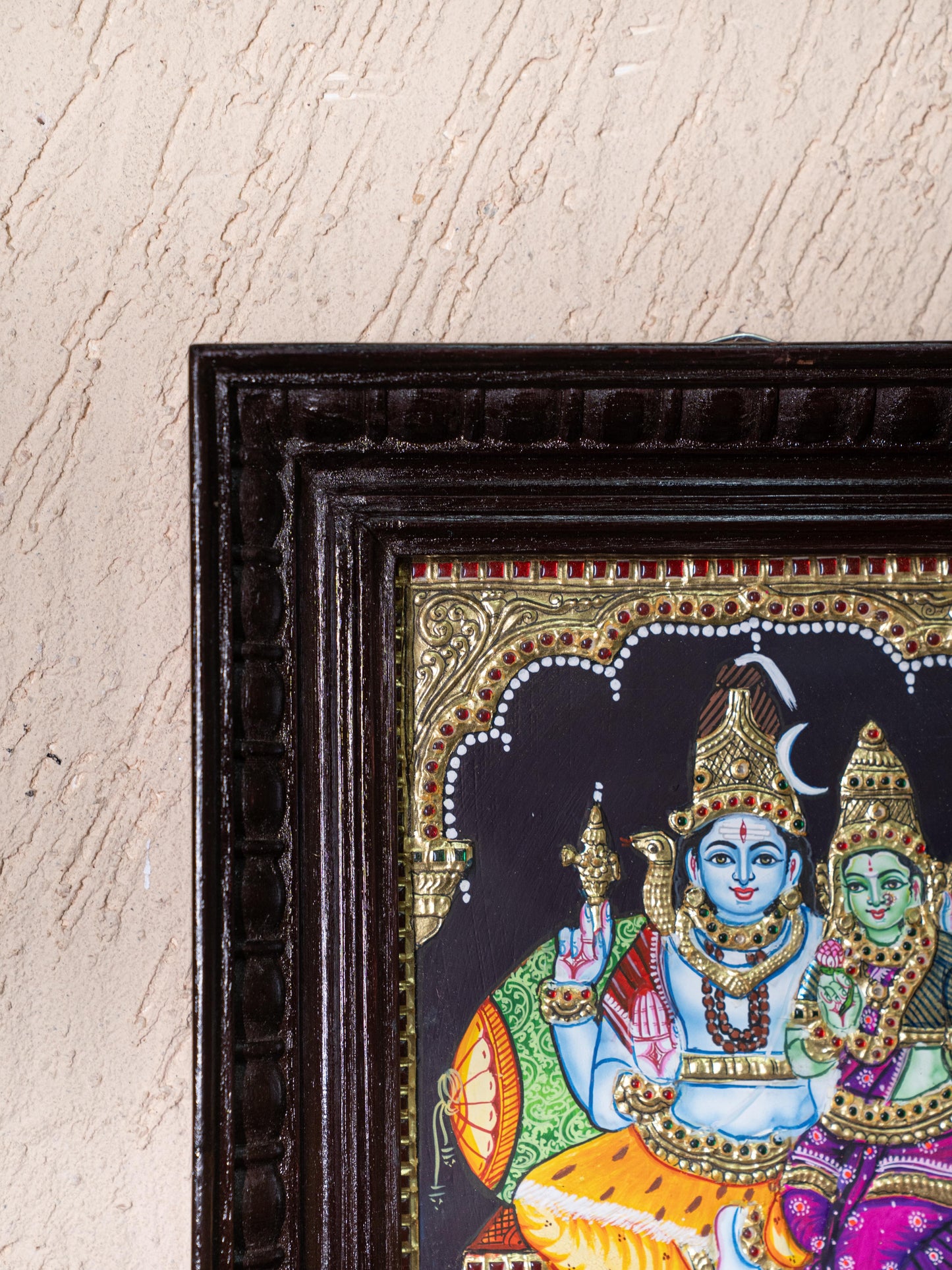 Tanjore Painting - Shivan-Parvati - Flat (Gold Foil) - 10x8 inch - WL4984