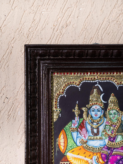 Tanjore Painting - Shivan-Parvati - Flat (Gold Foil) - 10x8 inch - WL4984