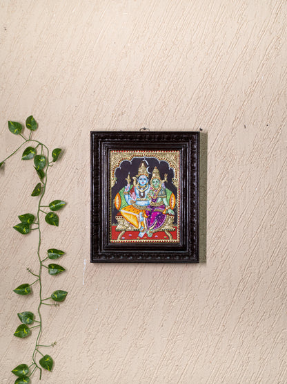 Tanjore Painting - Shivan-Parvati - Flat (Gold Foil) - 10x8 inch - WL4984