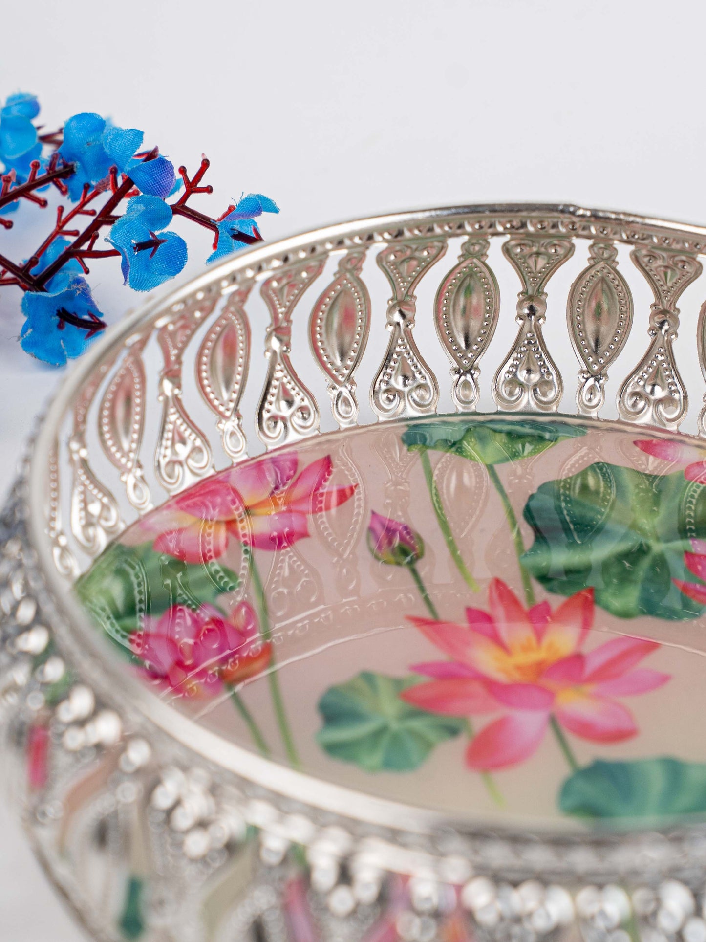 German Silver Tray with Pichwai Print - 6 inch - WL5117