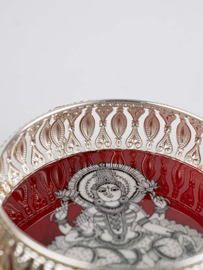 German Silver Tray with Madhubani Print - 6 inch - WL5118