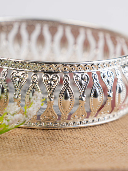 German Silver Tray with Madhubani Print - 6 inch - WL5118