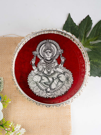 German Silver Tray with Madhubani Print - 6 inch - WL5118