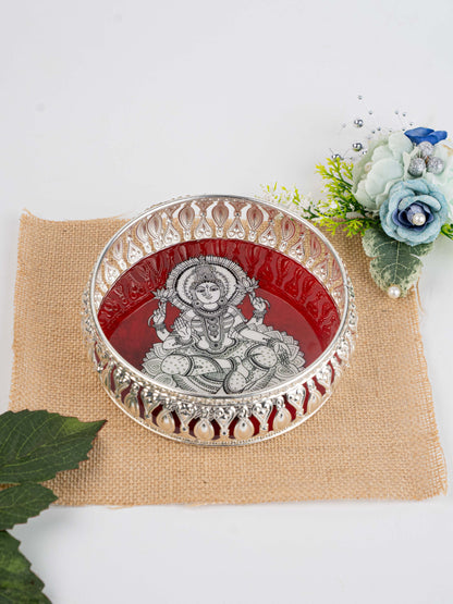 German Silver Tray with Madhubani Print - 6 inch - WL5118