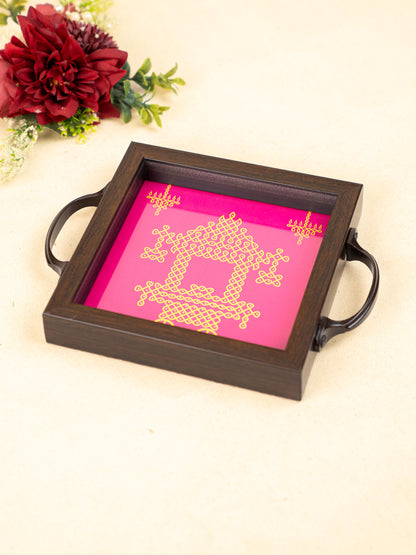 Wooden Tray with Kolam Digital Print - 6x6 inch - WL5124-1