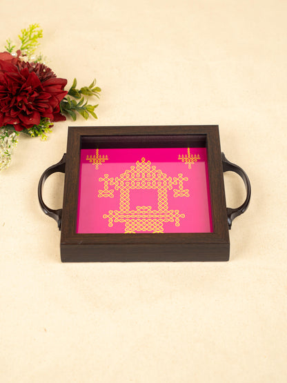 Wooden Tray with Kolam Digital Print - 6x6 inch - WL5124-1
