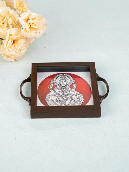 Wooden Tray with Madhubani Digital Print - 6x6 inch - WL5124-2