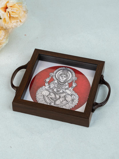 Wooden Tray with Madhubani Digital Print - 6x6 inch - WL5124-2