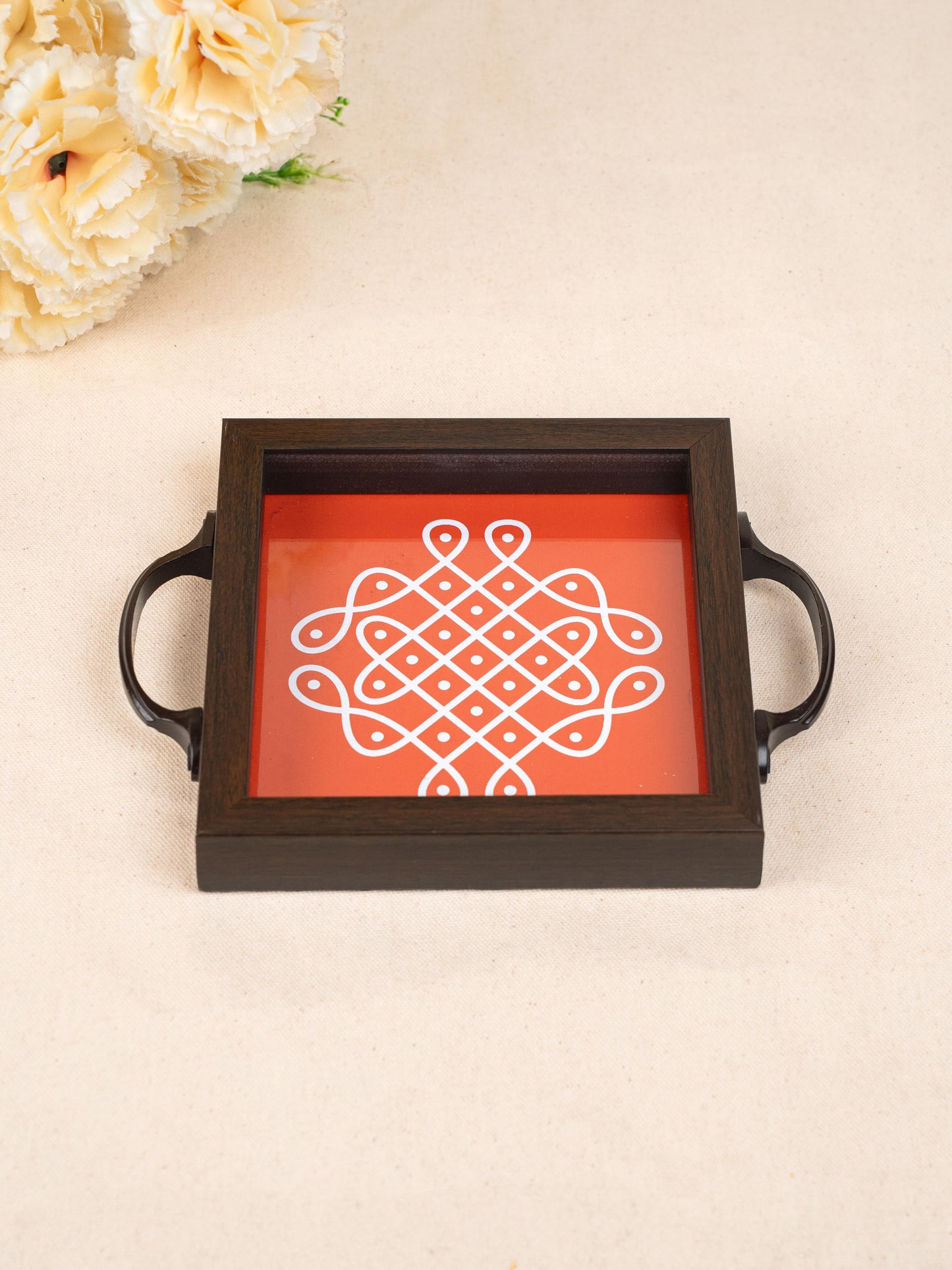 Wooden Tray with Kolam Digital Print - 6x6 inch - WL5124-3