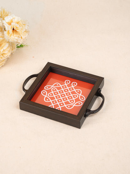 Wooden Tray with Kolam Digital Print - 6x6 inch - WL5124-3