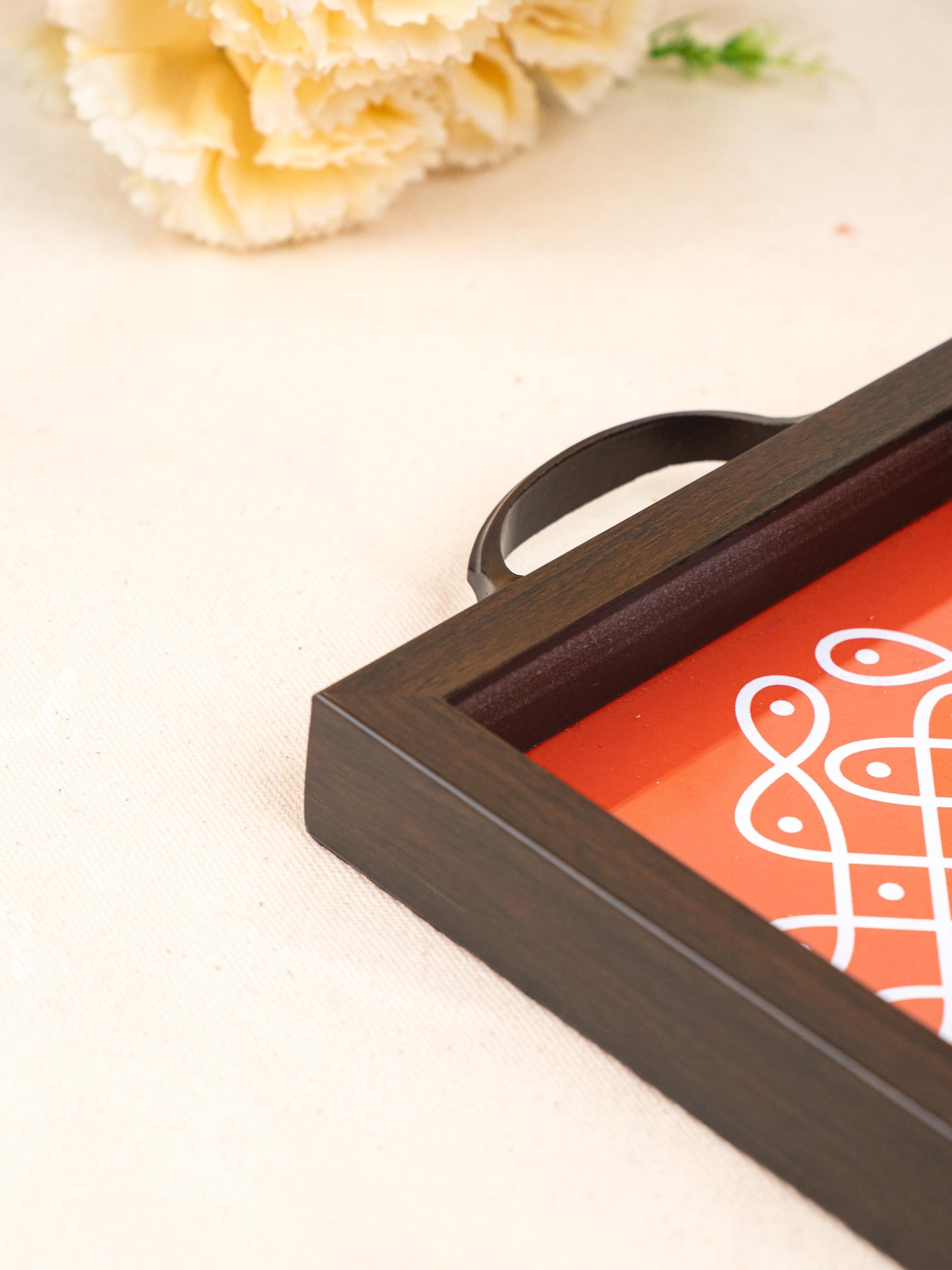 Wooden Tray with Kolam Digital Print - 6x6 inch - WL5124-3