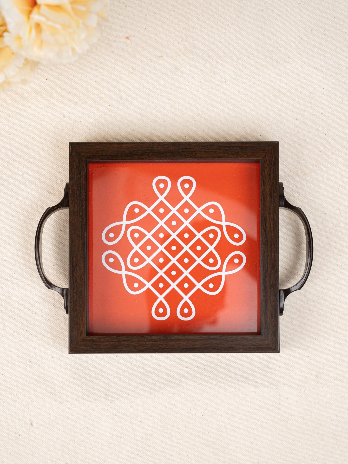 Wooden Tray with Kolam Digital Print - 6x6 inch - WL5124-3