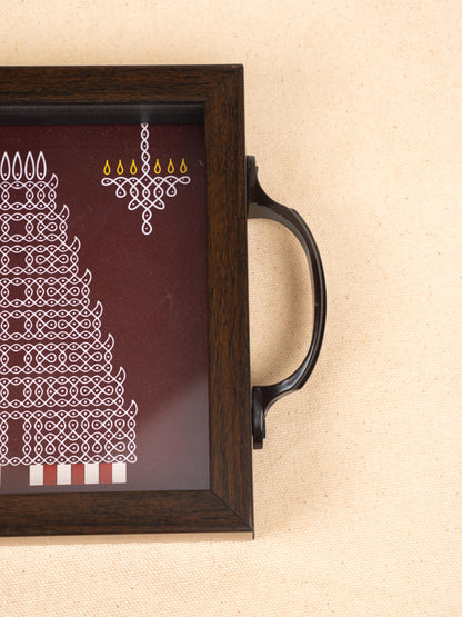 Wooden Tray with Kolam Digital Print - 6x6 inch - WL5124-4