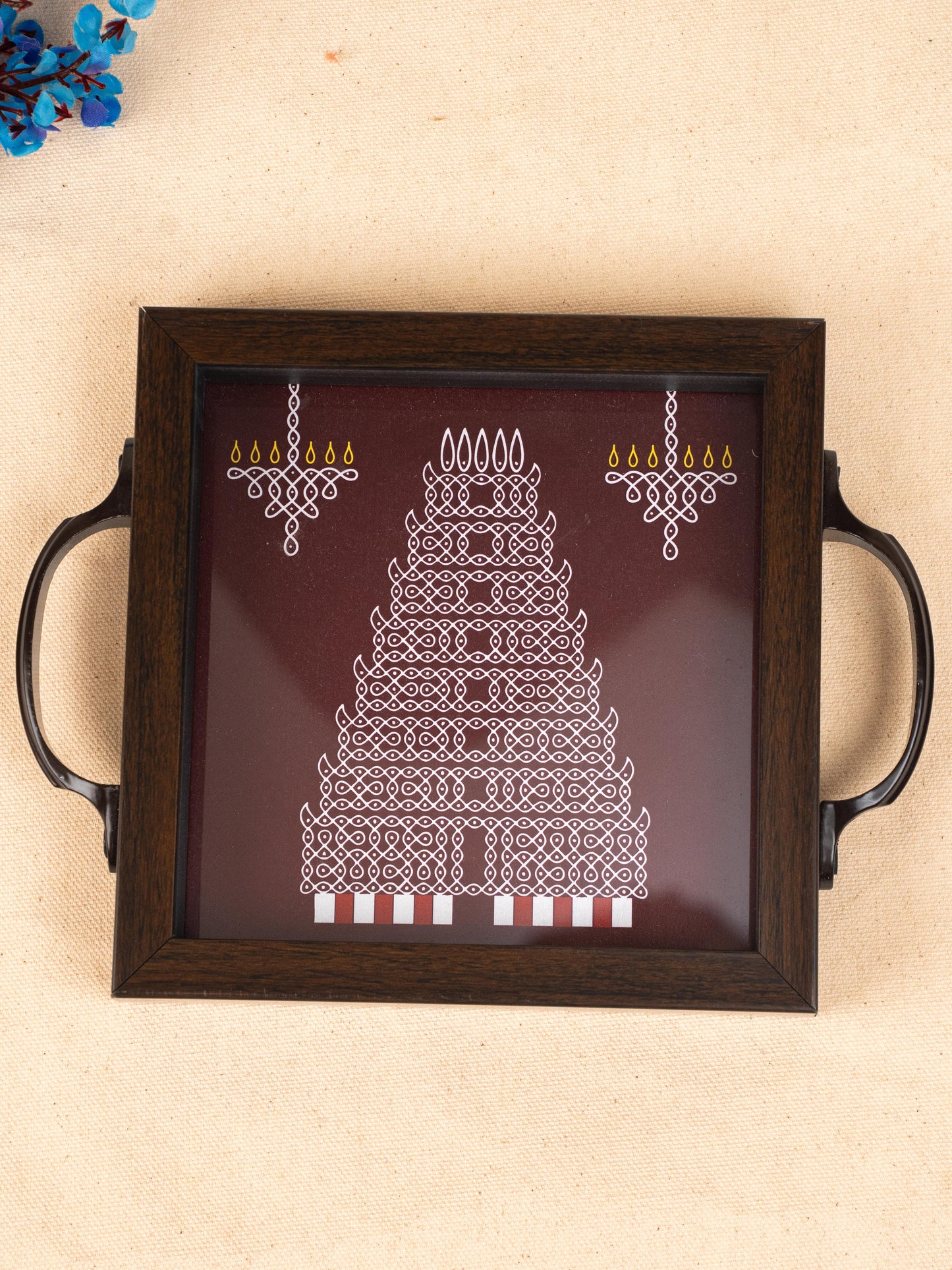 Wooden Tray with Kolam Digital Print - 6x6 inch - WL5124-4