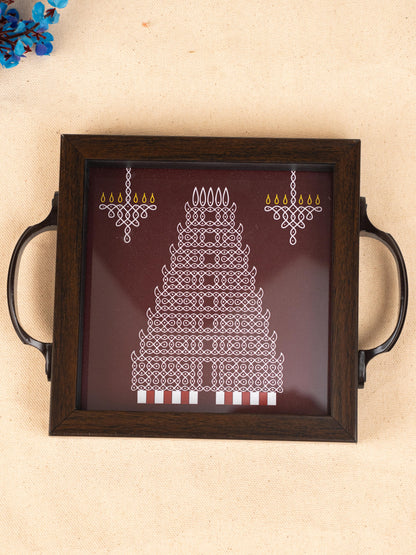 Wooden Tray with Kolam Digital Print - 6x6 inch - WL5124-4